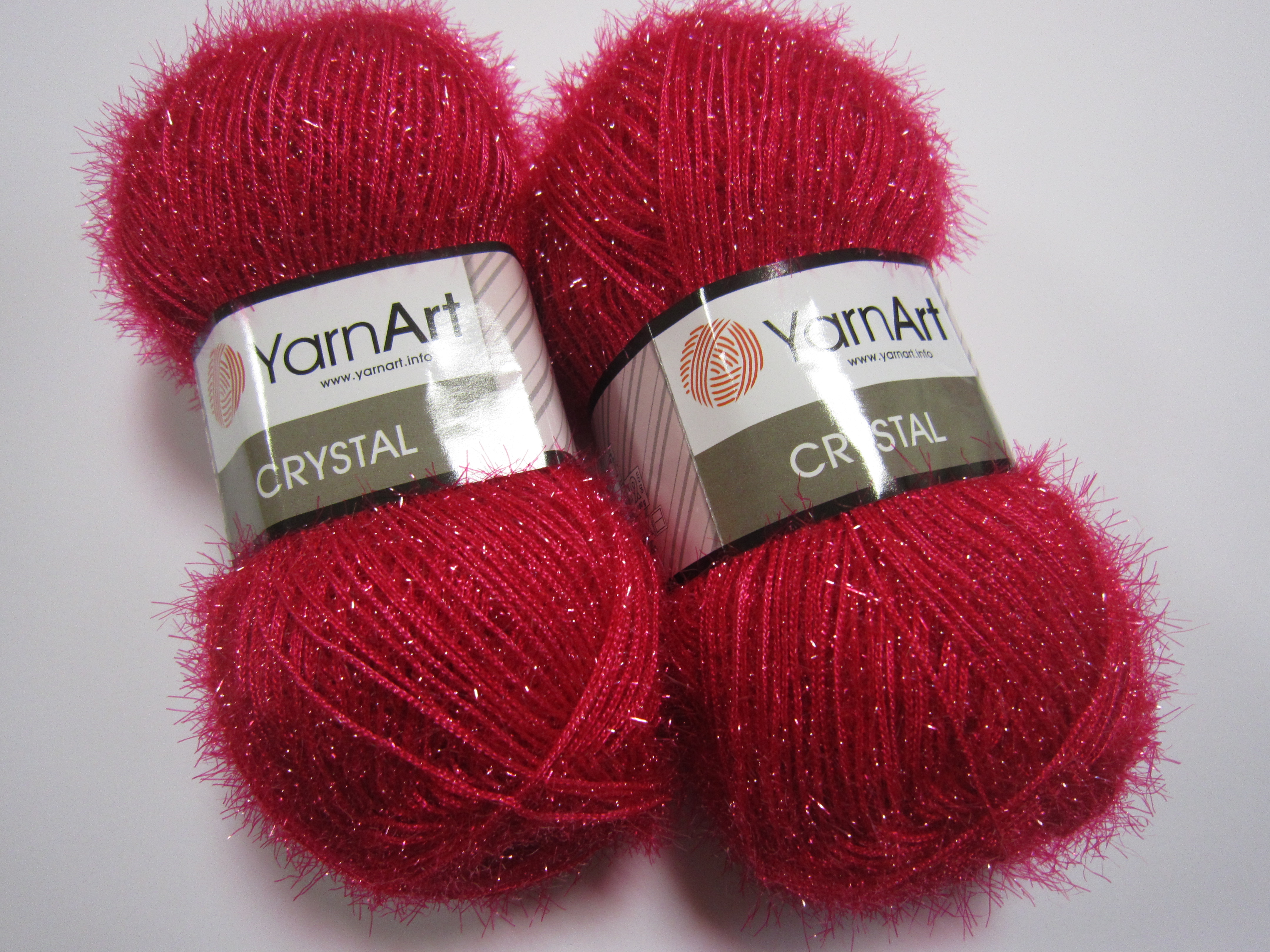YarnArt Crystal fuzzy/sparkly yarn, bright Pink (#659), lot of 2, (240 yds  ea)