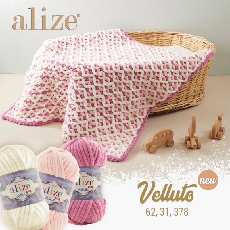 Alize Velluto yarn chunky crochet blanket soft plush chenille yarn for home decor and cozy projects