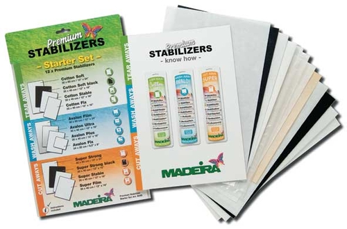 MADEIRA PREMIUM STABILIZERS SET – 12 EMBROIDERY STABILIZER SAMPLES + GUIDE