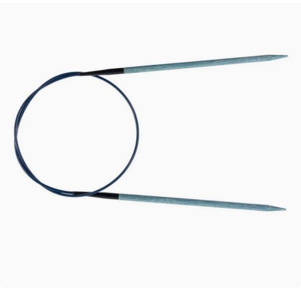 LYKKE Indigo circular knitting needles 80cm made from laminated birch wood with memory-free blue cable