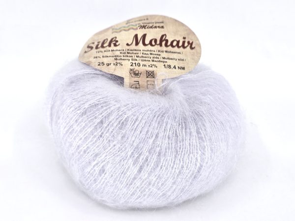 Midara Silk Mohair yarn skein close-up, fluffy kid mohair and mulberry silk blend